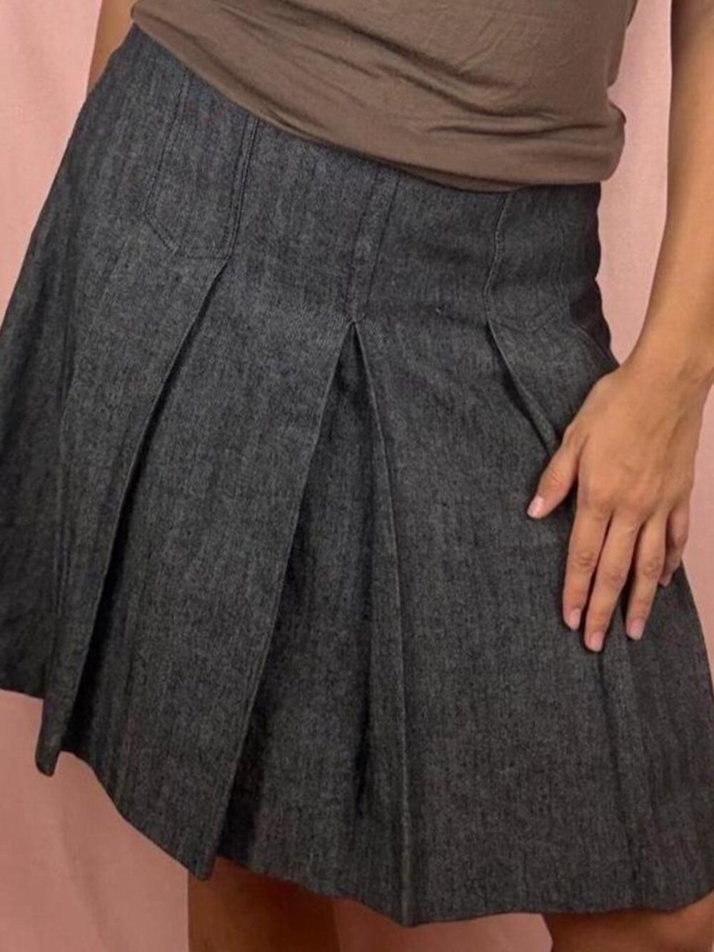 Grey Pinstriped Plaid Midi Skirt